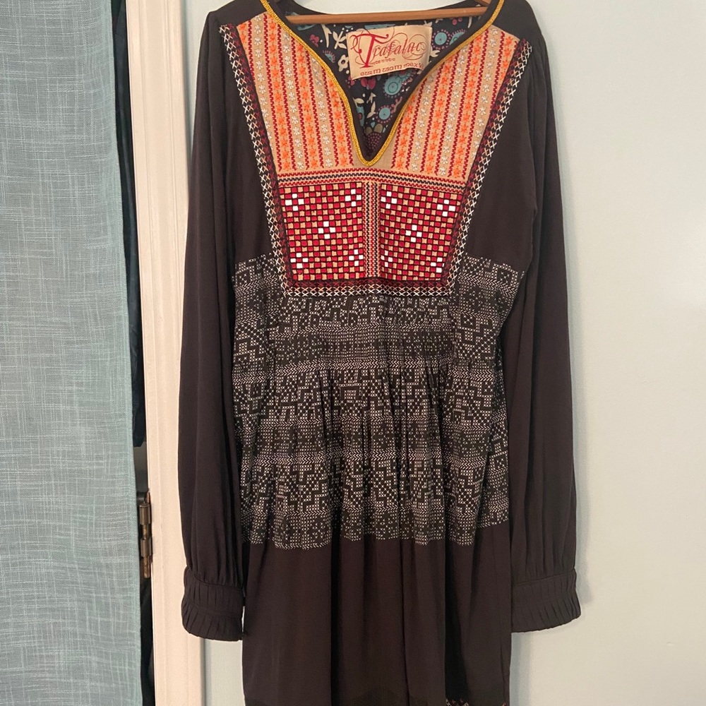 Long sleeve boho embroidered dress